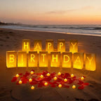 Happy Birthday Decoration for Men Women, Valentine’s Day Light Up Letters Luminary Bags with 30 Bright LED Candles, 2000 Rose Petals, 10 Balloons, Surprise Birthday Party Banner Signs - Image 4