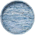 PEMAR 12.6” Mother of Pearls Lacquer Inlaid Round Serving Tray with Handles, Round Decorative Nacred Wooden Ottoman Coffee Table Tray (Blue Tiles) by PEMAR