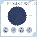 Set of 24 Navy Blue Cotton Placemats 15" Round Scalloped White - Image 2