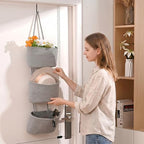 ICERZCZ Hanging Baskets for Organizing, Over the Door Decorative Storage Organizer, Nursery Decor Organization, 3-Tier Wall Basket for Entryway Playroom Bathroom Closet, Light Gray - Image 2