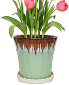 8.3 Inch Ceramic Planters with Drainage Hole and Saucer,Indoor Outdoor Large Flower Pots, Garden Pot for Plant Lovers (Drip Green) by Unknown