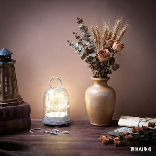7.5" High Versatile Modern Metal Hurricane Lantern with Handmade Sturdy Glass Dome in Shabby White for 2" Pillar Candle & Plants, Industrial, Farmhouse (White Shabby, 4" x7.5 for 2" Pillar) - Image 3