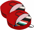 24 Inch Round Storage Bag 2 Pack,Christmas Red Waterproof Wreath Storage Container with Handles&Zipper Simplistic Closet Organizer Bags Garland Box - Image 2