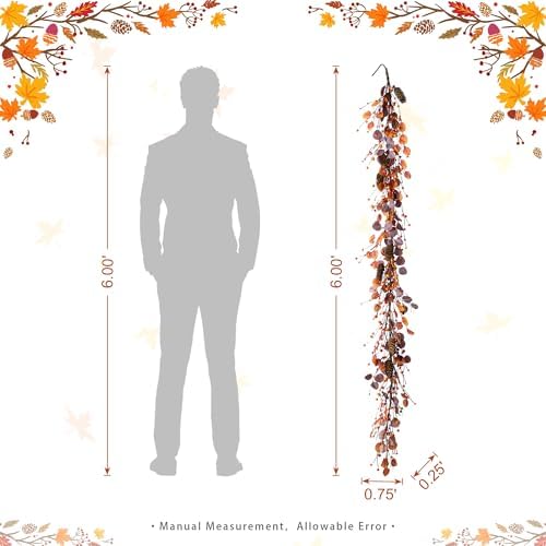 Glitzhome Fall Decor, Fall Garland, 6FT Autumn Eucalyptus Berry Garland, Thanksgiving Harvest Festival Decorations for Outdoor Indoor Home Mantle Porch Wedding Table Wall Arch - Image 4