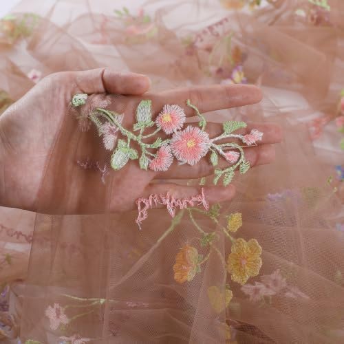 QueenDream 10FT Flower Table Runner Taupe Embroidery Wildflower Table Runners Seasonal Table Decorations Tulle Fabric for Home Bridal Shower Wedding Parties Indoor Decor - Image 4