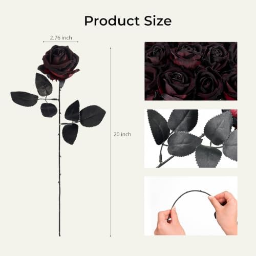 Auihiay 60Pcs Black Artificial Roses, Faux Halloween Flowers, Balck Roses - Image 2