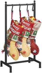 ELYKEN Christmas Stocking Holder Stand for Floor, Free Standing Stocking Rack with 4 Removable Hooks, Heavy Duty Metal Small Xmas Stocking Stand with Adjustable Feet, Black by ELYKEN