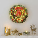 Juegoal 16 Inch Pre-Lit Christmas Wreath with Metal Hanger, Large Red Bow and Colored Balls, Battery Operated with Warm White 40 LEDs Lights, Front Door Spruce Lighted Wreath X-max Decorations - Image 2