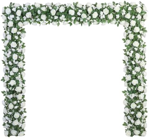 Suncalla 8 Pack 6.56ft Artificial Rose Flower Garland Silk Flocked White Rose Garland Faux Eucalyptus Peony Flower Vine for Wedding Party Table Centerpiece Arch Background Decoration(Eucalyptus) by Unknown