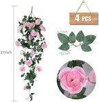 RECUTMS 4Pcs Artificial Pink Rose Hanging Plants Silk Ivy Garland Outdoors - Image 2