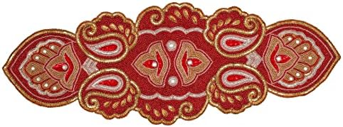 Lightnpro Christmas Beaded Table Runner 13x36 Inch - Maroon Gold Paisley Design - Handmade Elegant Perfect Table Mat for Holiday Décor, Weddings, Thanksgiving, Family Gatherings, New Year Celebration - Image 2