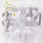 10 Pack White Floral Pearl Tulle Tablecloths 10ft Sheer Table Overlays - Image 4