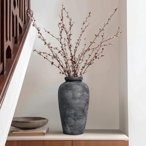 Rustic Vase, 11 inch Large Terracotta Flower Vase, Farmhouse Ceramic Pottery, Distressed Farmhouse Decor for Living Room, Shelf, Entryway, Room Decor, Black Bronze - Image 2