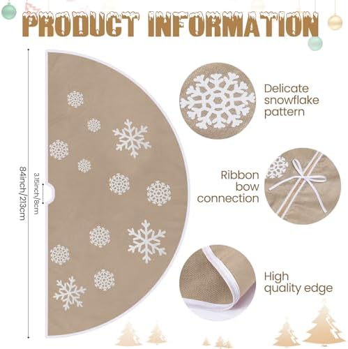 Large Christmas Burlap Tree Skirt Snowflake, 84 Inch, Beige - Image 2