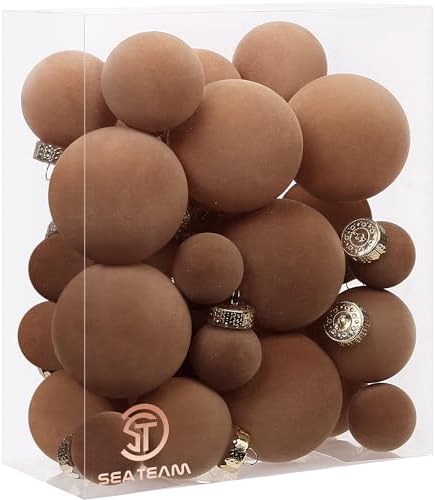 Sea Team 32-Pack Flocked Velvet Christmas Ball Ornaments, Brown by SeaTeam