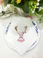 Embroidered Cloth Napkin Deer Christmas Cotton Napkins Set of 6, 20x20 Hemstitch Table Napkins Machine Washable, Daily & Christmas, Great Present Ideas - Image 6