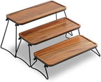 Acacia Wood & Metal 3-Tier Serving Stand, Large Rectangular Platter, 17 Inches, Decorative Tiered Tray for Entertaining, Party, Cupcake Serving, Gift - Image 5