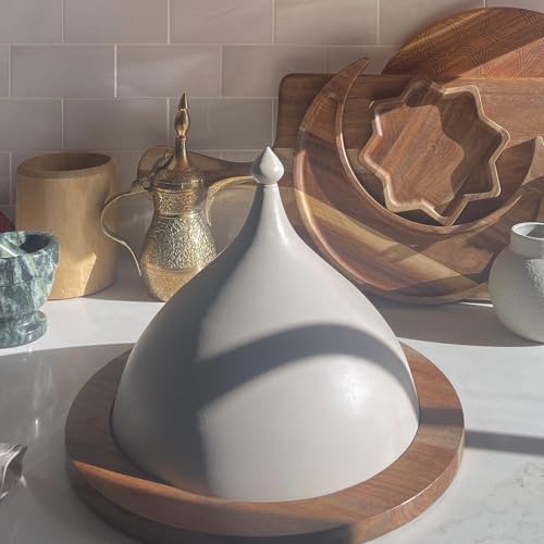 Cloche – 10x14” Modern Ceramic-Like Finish with Wood Accents, Elegant Cloche Dome Display, Perfect for Ramadan Decorations, Eid Decor & Dessert Presentation - Image 3