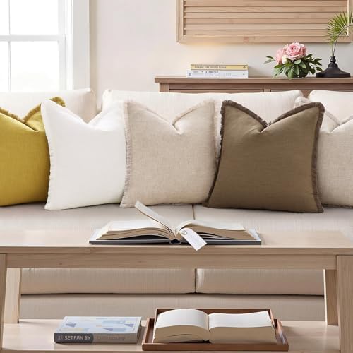 decorUhome Linen Fringe Light Brown Throw Pillow Covers 18x18 Set of 2 - Image 7