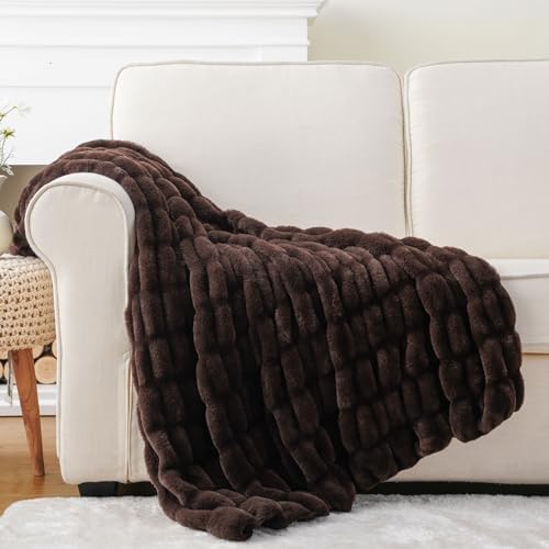 Battilo Dark Brown Faux Fur Throw Blanket for Couch, 50"x60", Double Side by BATTILOHOME