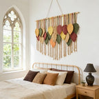 Fall Leaf Macrame Wall Hanging, Boho Brown Leaves, 39.4" W x 31.5" L - Image 4