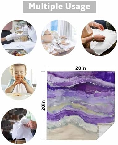 Purple Coastal Cloth Napkins Set of 6, Holiday Napkins for Baby Shower, Spring Summer Ocean Beach Nautical Sea Wave Washable Reusable Dinner Napkins for Cocktail Wedding Party, 20 x 20 Inch - Image 5