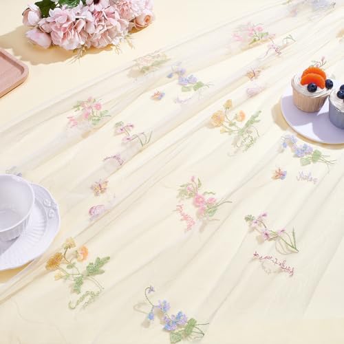 4 Pcs Wildflower Table Runner, 30x118 Inch, Colorful Embroidered Floral Spring Summer Tulle Lace Table Runner for Wedding, Birthday, Wildflower Party Decorations - Image 5