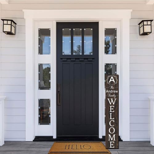 FemiaD Welcome Sign for Front Door Personalized Porch Signs Custom Family Name Sign Vertical Wooden Porch Signs for Outdoor Farmhouse Front Door - Image 2