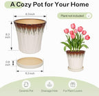 8.3 Inch Ceramic Planters with Drainage Hole and Saucer,Indoor Outdoor Large Flower Pots, Garden Pot for Plant Lovers (Drip White) - Image 6