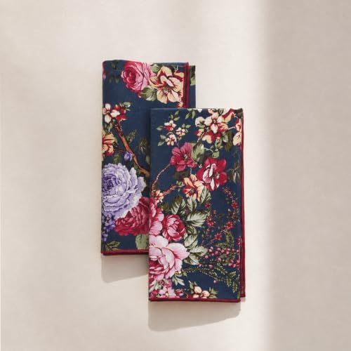 100% Cotton Printed Cloth Napkins Set of 6, 18x18 Inch Reusable Dinner Napkins, Soft Washable Floral Table Napkins for Dining, Parties & Hosting - Navy Floral by Unknown