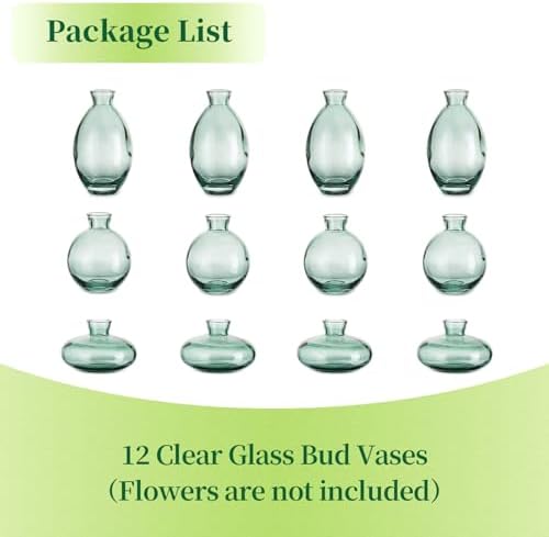 Glass Bud Vases Set of 12, Hewory Cute Green Small Vases Handmade, Mini Glass Flower Vase for Floral Arrangement, Tiny Centerpiece for Home Office Wedding Party Events Table Decor (Not Include Flower) - Image 6