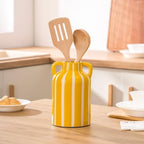 SURE YUESI Yellow Ceramic Vase with Handles, Modern Farmhouse Striped Decorative Vase, 9.1" Art Deco Tall Flower Vases for Pampas Grass, Shelf Decor, Dining Table Centerpiece, Living Room Home Decor - Image 6