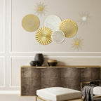 Lingvee White Gold 8 Pcs Wall Decor Round Modern Metal Plate Art - Image 4