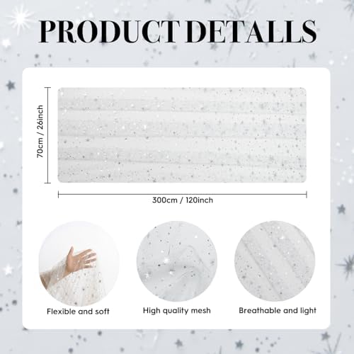 Artoid Mode 6PC Silver Stars White Gauze Table Runner 120 Inch 10FT, Reversible Glitter Sheer Dining Wedding Holiday Birthday Table Decor for Home Party - Image 5