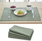 Dining Table Placemats with Decorative Stitched Edge Textured Cotton Kitchen Cloth Table Mats Machine Washable Woven Fabric Dinner Mats Washable Table Plate Mats Green 14”x20” Set of 4 - Image 3