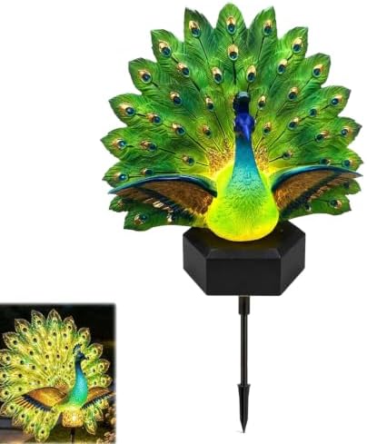 Solar Peacock Garden Sculpture, Outdoor Decor Light with Auto-On LED，1 by Unknown