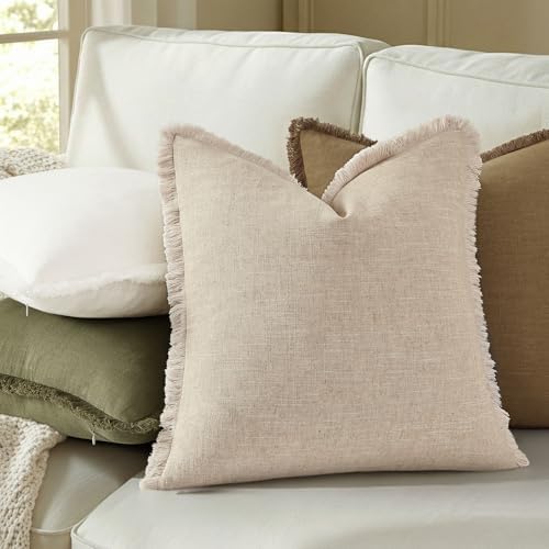 decorUhome Linen Fringe Natural Beige Throw Pillow Covers 12x20 Set of 2 - Image 6
