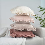 Jemiipee Velvet Ruffle Throw Pillow Covers Couch, Set of 2 Decorative Pillowcases with Ruffles 20x20 Inch Solid Color Shabby Chic Farmhouse Cushion Cover for Living Room Sofa Bed, Beige - Image 5