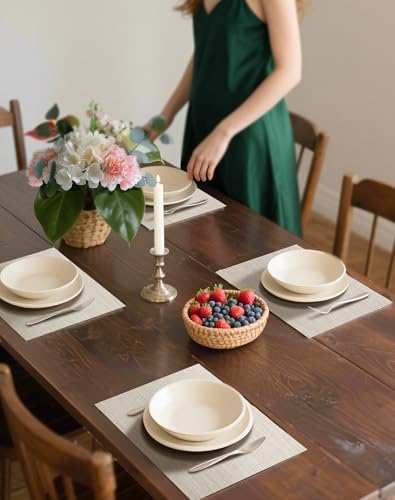Leetaltree Beige White Placemats Set of 12 - Heat Resistant Non-Slip Place mats for Dining Table, Washable Durable PVC Vinyl Woven Table Mats(Beige White, 12) - Image 3