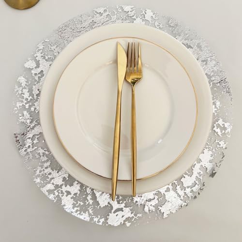 Silver Disposable Placemats 13 Inch Metallic Foil Place Mats Pressed 100 Pack Thin Doilies Table Mats for Home Decoration Dining Table Wedding Birthday Party by Zulaniu