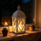 Vintage White Metal Candle Lantern with Glass 17in Distressed Blue Rustic Large Farmhouse Hanging Candle Holder Lanterns for Indoor & Outdoor Front Porch Table Centerpiece Decor - Image 5