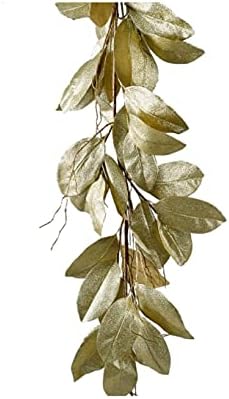 Serene Spaces Living 55in Long Glitter Gold Magnolia Leaf Garland, Ideal to Hang at Wedding, Store Display, Window Sill, Fall Decor, Perfect Holiday Décor by SereneSpacesLiving