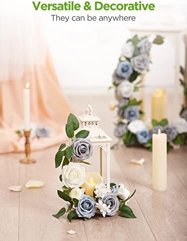 InnoGear Artificial Flowers, 100 Pcs Ivory White Foam Fake Roses Bulk with Stems for Decoration DIY Wedding Bouquets Centerpieces Bridal Shower Party Christmas Tree - Image 5