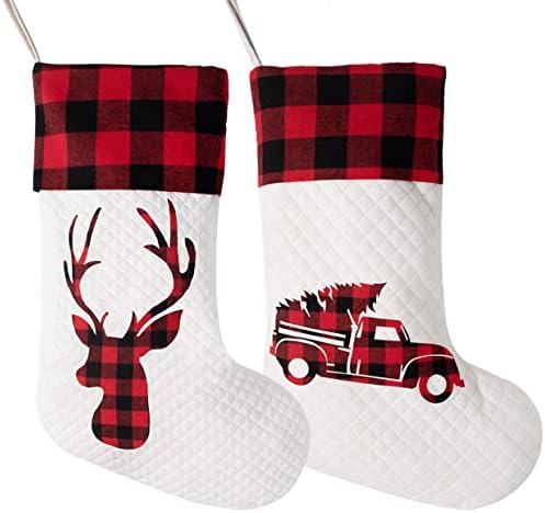 LUBOT Set of 8 Christmas Stocking(20inch) Silhouette Buffalo Red Plaid/Rustic/Farmhouse/Country Cotton Fireplace Hanging Xmas Stockings Decorations for Family Holiday Season Decor - Image 3