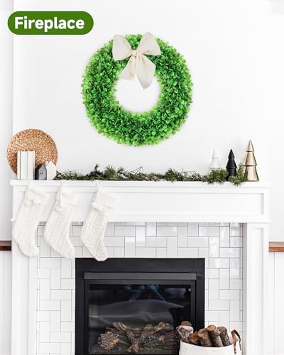 DDHS 23 Inch Large Boxwood Wreath for Front Door, Round Artificial Spring Summer Greenery Wreath with Hello Sign & Sash, Green Wreaths for Farmhouse Wedding Year Round Indoor Outdoor Home Decor - Image 4