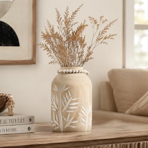Room Decor Flower Vase，Farmhouse Wood Vases Home Decor，Living Room Centerpieces for Tables Decorations,Ceramic Flower Pot for Shelf Kitchen Counter,Laundry Office House Bedroom Cottage Core Decor - Image 5