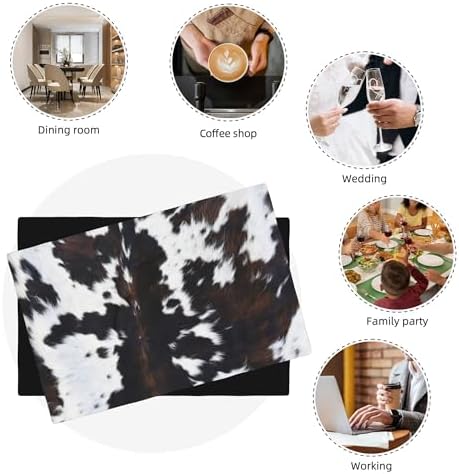 Cowhide Printed Placemats 12x18 Inch, Brown Black White Aztec Style Kitchen Dining Rustic Non-Slip Heat Resistant Table Runner 6 Pieces - Image 6