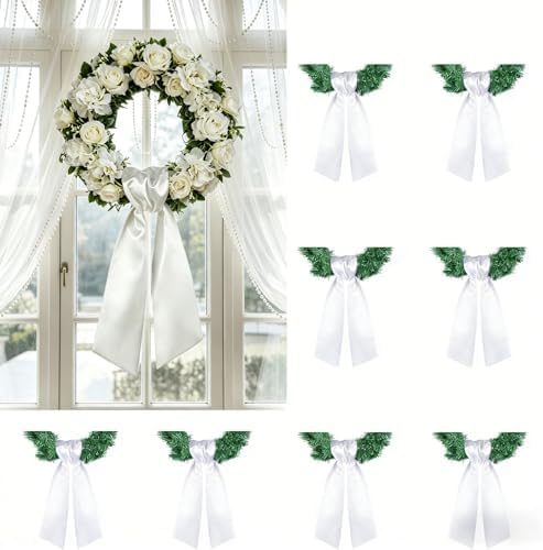 Dream Loom White Wreath Sash Front Door Decoration, 8pcs Sash Wreath Accessories for Easter Weddings Farmhouses Christmas DIY Halloween Party Yard Wall Doorway Decor by DreamLoomonasale