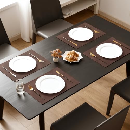 MOSAYT Vinyl Faux Leather Placemats, Set of 6, Coffee - Image 2