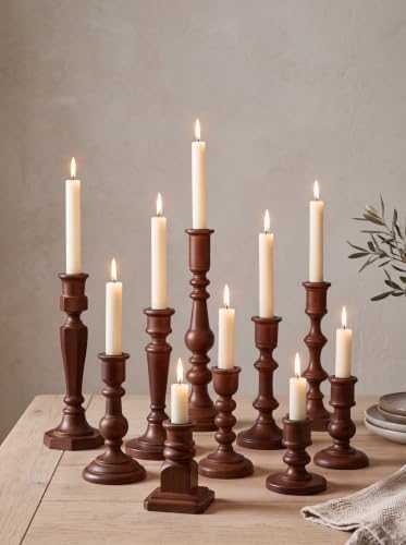 NUPTIO Wood Taper Candle Holders: Set of 10 Mixed Candlestick Holders Bulk by Nuptio